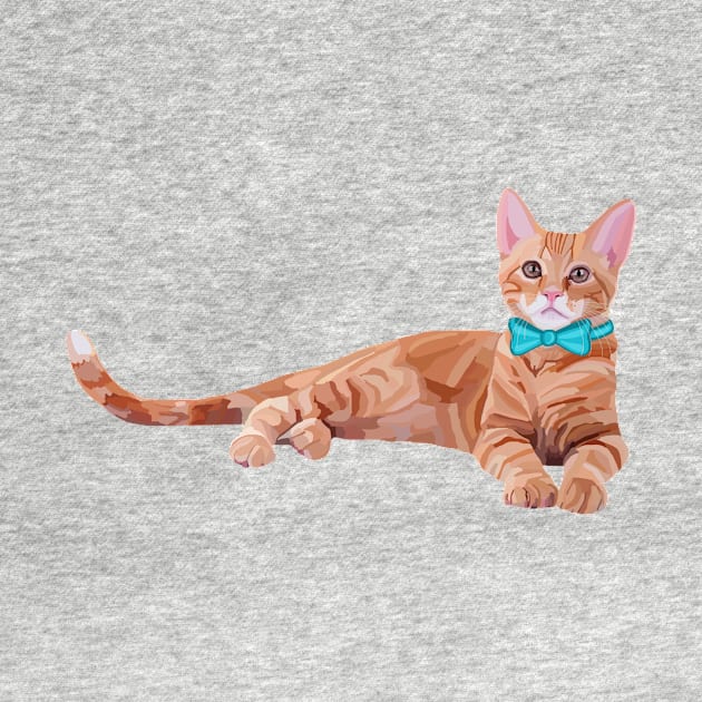 Ginger Cat with Teal Bow Tie by Art by Deborah Camp